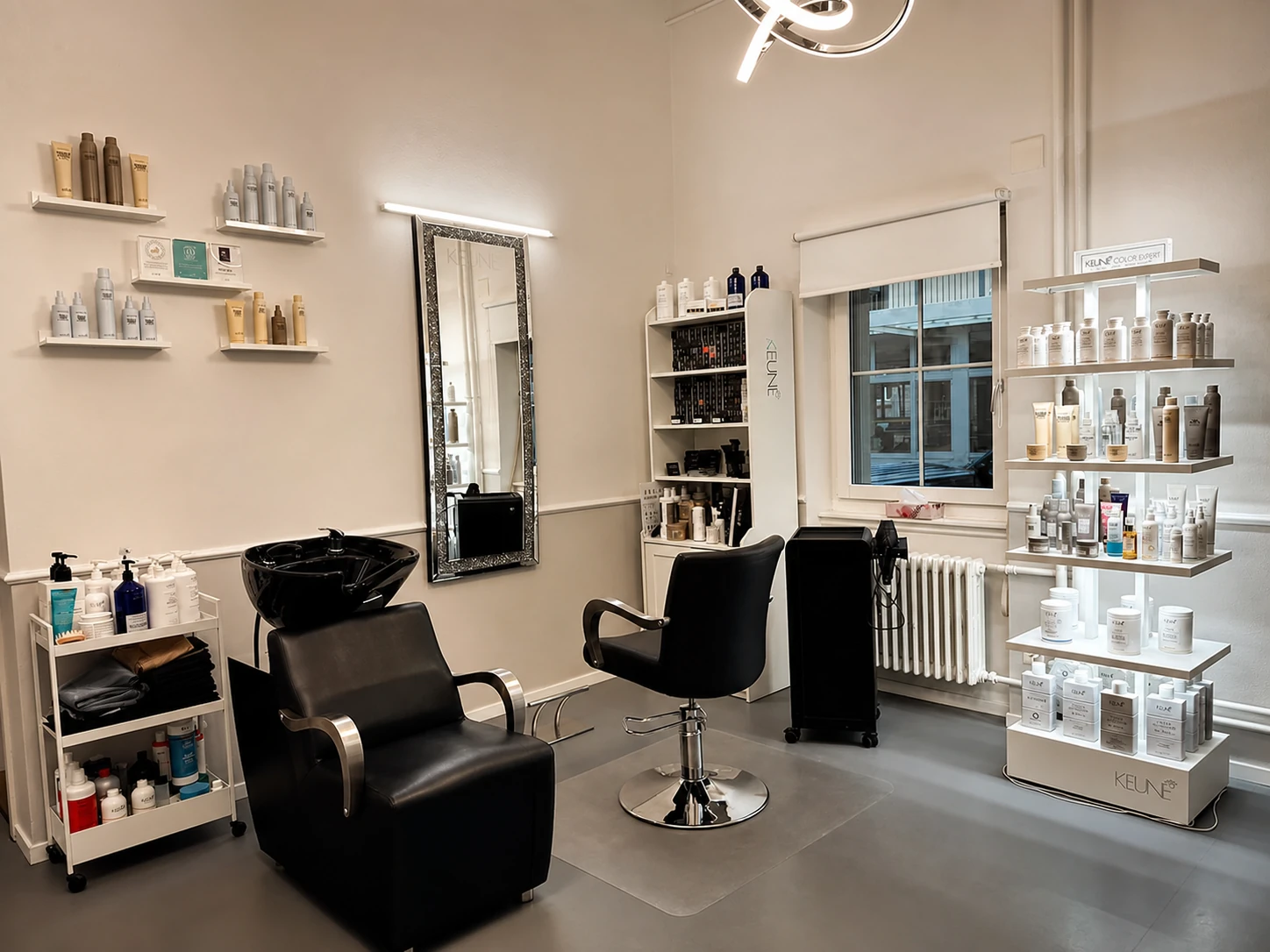 Hair styling station with professional products