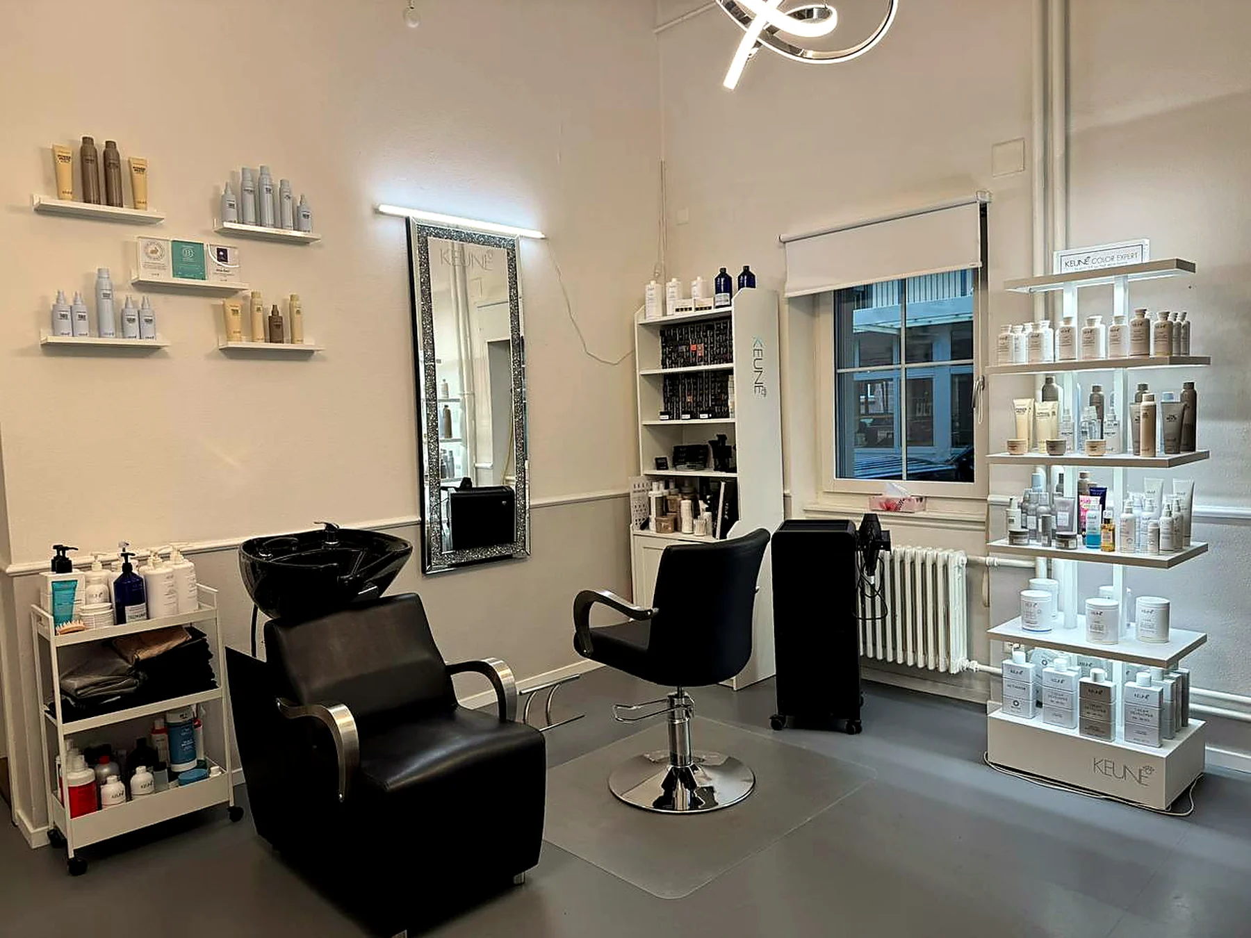 Hair styling station with professional products